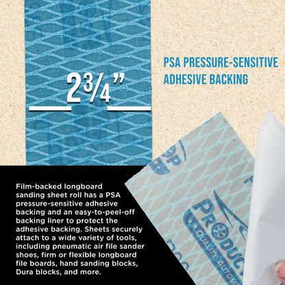 320 Grit PSA Rhombus Diamond Shape Blue Longboard Sandpaper, 2-3/4" Wide Continuous 12 Yard Roll - Self Adhesive Stickyback