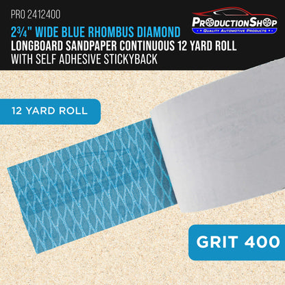 400 Grit PSA Rhombus Diamond Shape Blue Longboard Sandpaper, 2-3/4" Wide Continuous 12 Yard Roll - Self Adhesive Stickyback