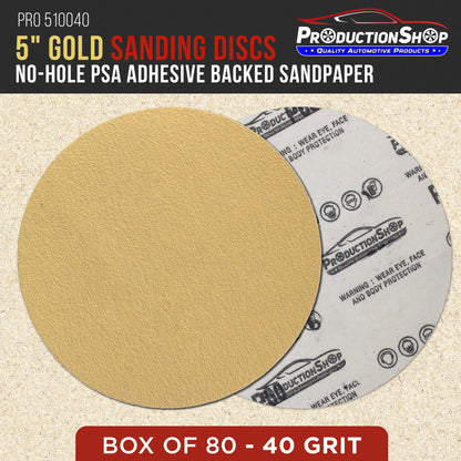 Premium 40 Grit 5" PSA Gold Sanding Discs, Box of 80 - Self Adhesive Stickyback Abrasive Sandpaper for DA & Random Orbital Sanders