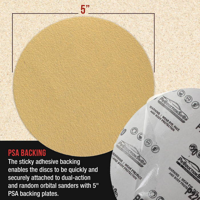 Premium 60 Grit 5" PSA Gold Sanding Discs, Box of 80 - Self Adhesive Stickyback Abrasive Sandpaper for DA & Random Orbital Sanders - Sand Auto Paint Metal, Wood Woodworking Furniture