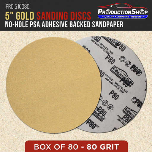 Premium 80 Grit 5" PSA Gold Sanding Discs, Box of 100 - Self Adhesive Stickyback Abrasive Sandpaper for DA & Random Orbital Sanders - Sand Auto Paint Metal, Wood Woodworking Furniture