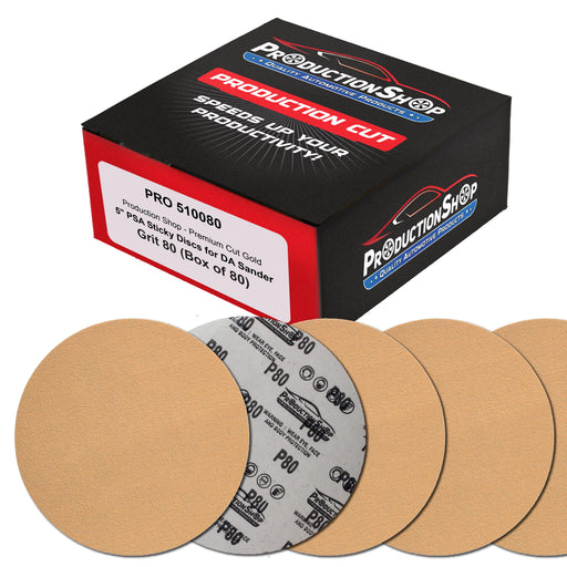 Premium 80 Grit 5" PSA Gold Sanding Discs, Box of 100 - Self Adhesive Stickyback Abrasive Sandpaper for DA & Random Orbital Sanders - Sand Auto Paint Metal, Wood Woodworking Furniture