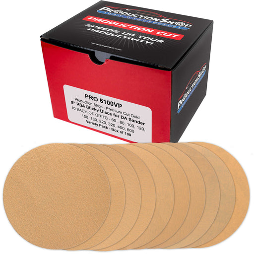 Premium 5" PSA Gold Sanding Discs, 100 Disc Variety Pack, Grits 60, 80, 100, 120, 150, 180, 220, 320, 400, 600 - Self Adhesive Stickyback Sandpaper, DA & Random Orbital Sanders - Wood