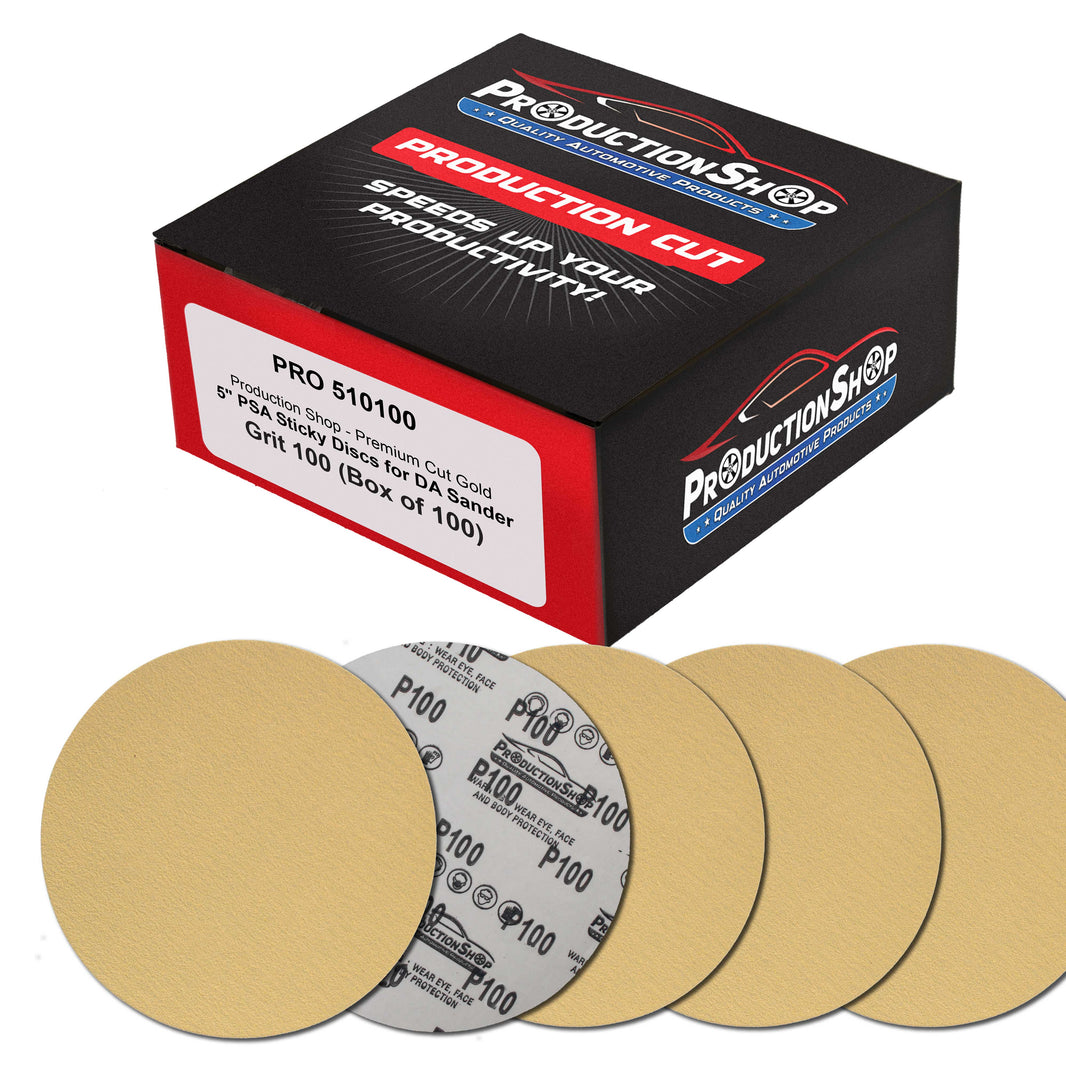 Premium 100 Grit 5" PSA Gold Sanding Discs, Box of 100 - Self Adhesive Stickyback Abrasive Sandpaper for DA & Random Orbital Sanders