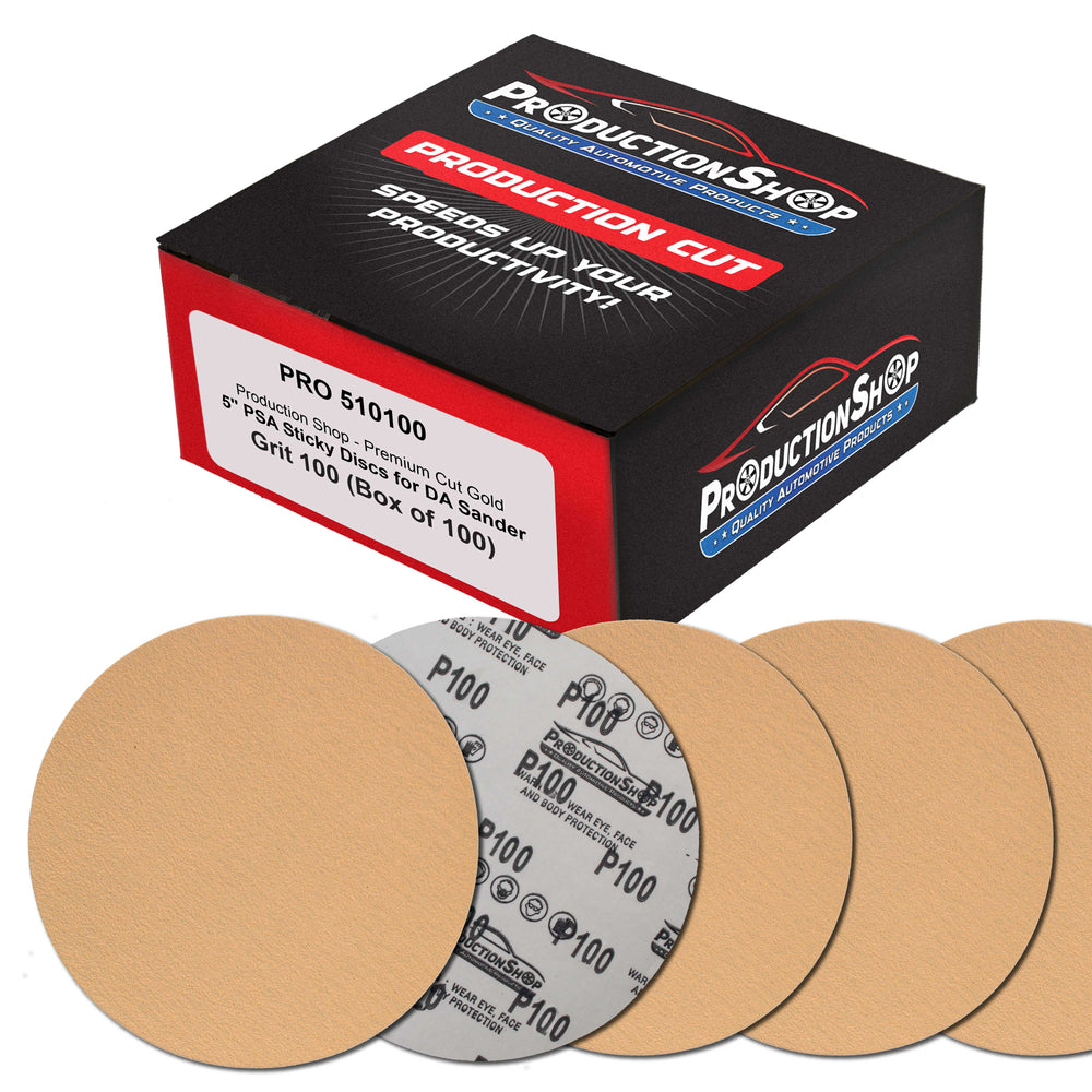 Premium 100 Grit 5" PSA Gold Sanding Discs, Box of 100 - Self Adhesive Stickyback Abrasive Sandpaper for DA & Random Orbital Sanders - Sand Auto Paint Metal, Wood Woodworking Furniture