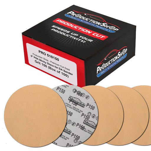 Premium 150 Grit 5" PSA Gold Sanding Discs, Box of 100 - Self Adhesive Stickyback Abrasive Sandpaper for DA & Random Orbital Sanders - Sand Auto Paint Metal, Wood Woodworking Furniture