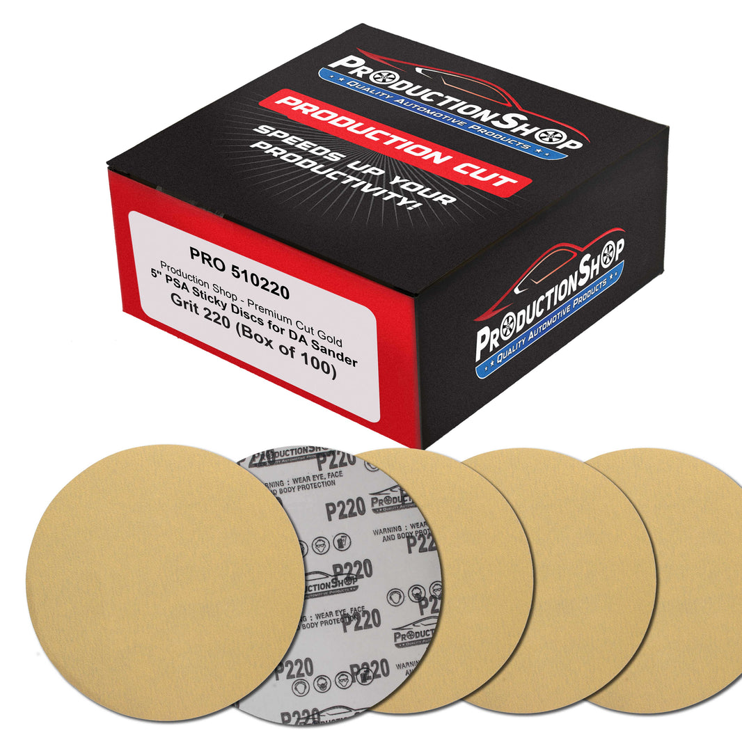 Premium 220 Grit 5" PSA Gold Sanding Discs, Box of 100 - Self Adhesive Stickyback Abrasive Sandpaper for DA & Random Orbital Sanders