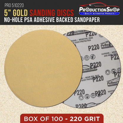 Premium 220 Grit 5" PSA Gold Sanding Discs, Box of 100 - Self Adhesive Stickyback Abrasive Sandpaper for DA & Random Orbital Sanders