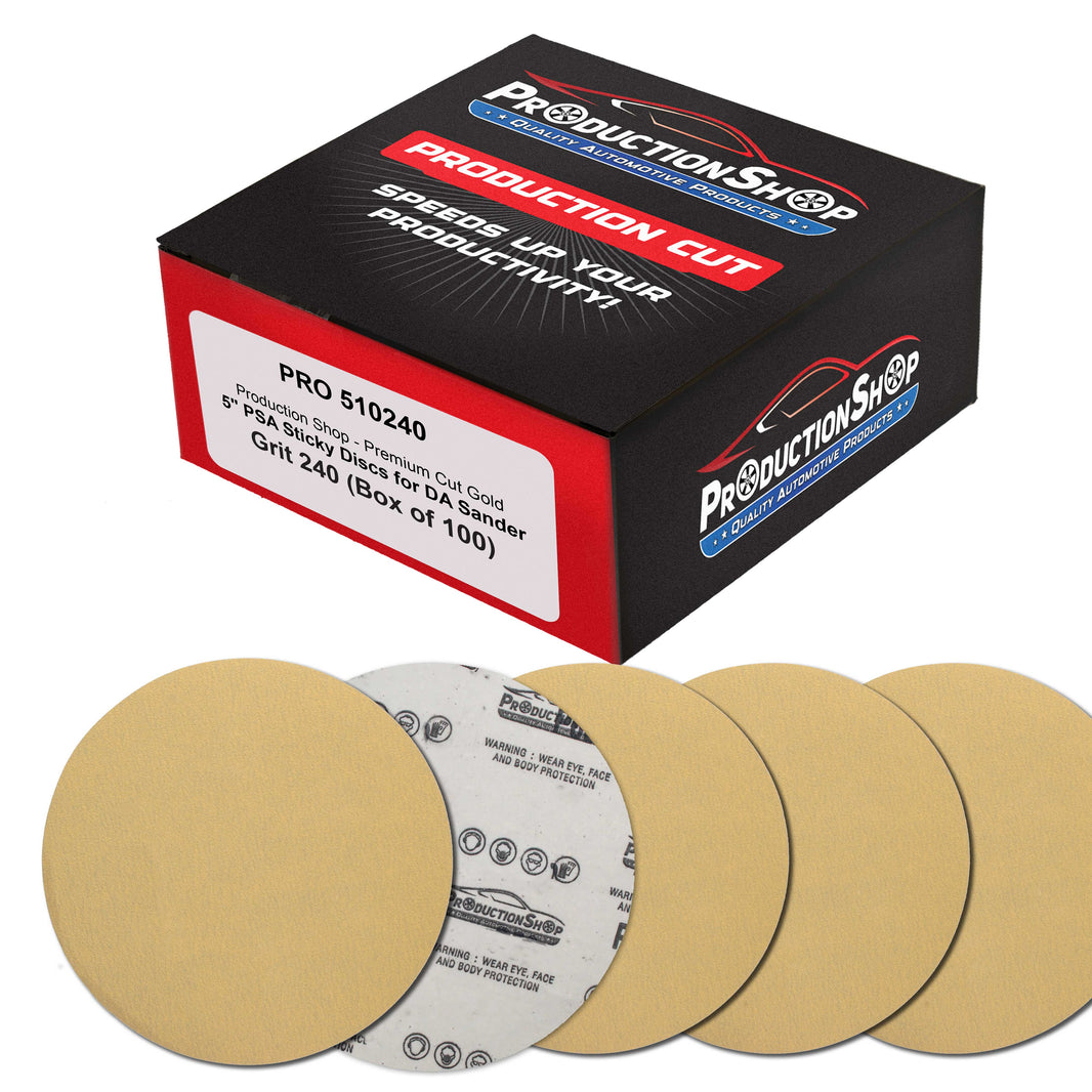 Premium 240 Grit 5" PSA Gold Sanding Discs, Box of 100 - Self Adhesive Stickyback Abrasive Sandpaper for DA & Random Orbital Sanders