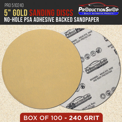 Premium 240 Grit 5" PSA Gold Sanding Discs, Box of 100 - Self Adhesive Stickyback Abrasive Sandpaper for DA & Random Orbital Sanders