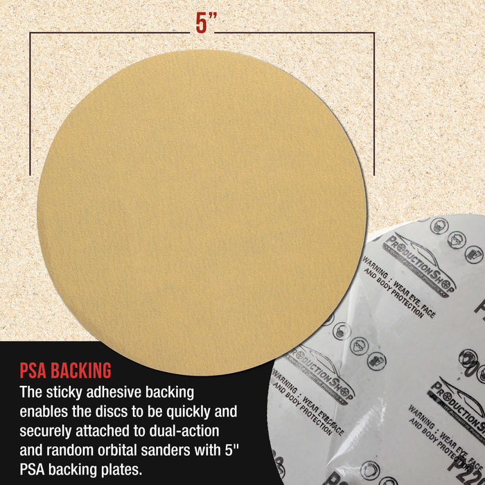 Premium 240 Grit 5" PSA Gold Sanding Discs, Box of 100 - Self Adhesive Stickyback Abrasive Sandpaper for DA & Random Orbital Sanders - Sand Auto Paint Metal, Wood Woodworking Furniture