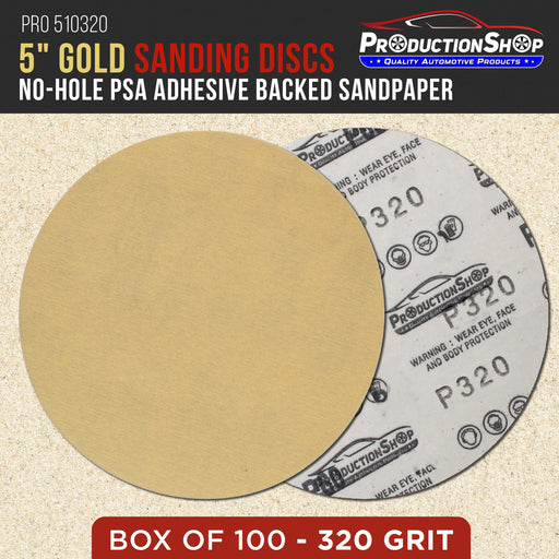 Premium 320 Grit 5" PSA Gold Sanding Discs, Box of 100 - Self Adhesive Stickyback Abrasive Sandpaper for DA & Random Orbital Sanders - Sand Auto Paint Metal, Wood Woodworking Furniture