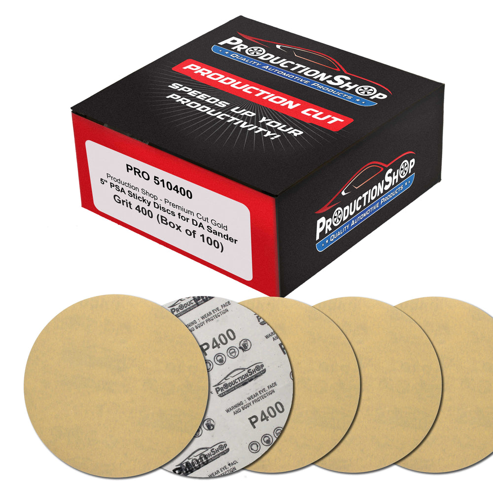 Premium 400 Grit 5" PSA Gold Sanding Discs, Box of 100 - Self Adhesive Stickyback Abrasive Sandpaper for DA & Random Orbital Sanders - Sand Auto Paint Metal, Wood Woodworking Furniture