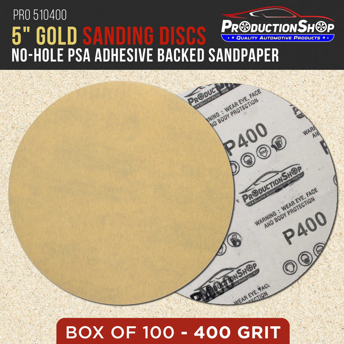 Premium 400 Grit 5" PSA Gold Sanding Discs, Box of 100 - Self Adhesive Stickyback Abrasive Sandpaper for DA & Random Orbital Sanders - Sand Auto Paint Metal, Wood Woodworking Furniture