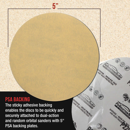 Premium 400 Grit 5" PSA Gold Sanding Discs, Box of 100 - Self Adhesive Stickyback Abrasive Sandpaper for DA & Random Orbital Sanders