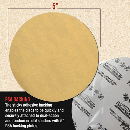 Premium 500 Grit 5" PSA Gold Sanding Discs, Box of 100 - Self Adhesive Stickyback Abrasive Sandpaper for DA & Random Orbital Sanders