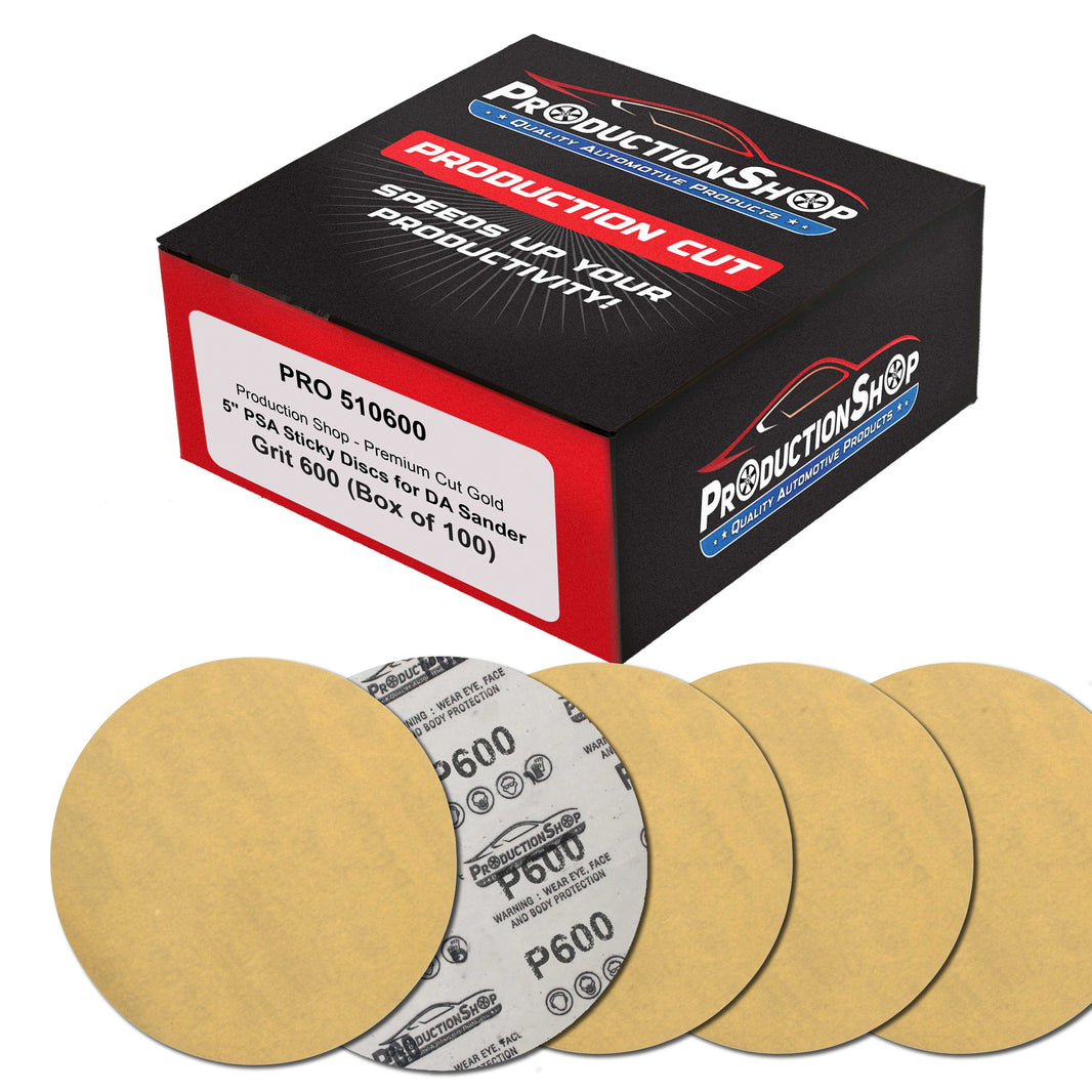 Premium 600 Grit 5" PSA Gold Sanding Discs, Box of 100 - Self Adhesive Stickyback Abrasive Sandpaper for DA & Random Orbital Sanders