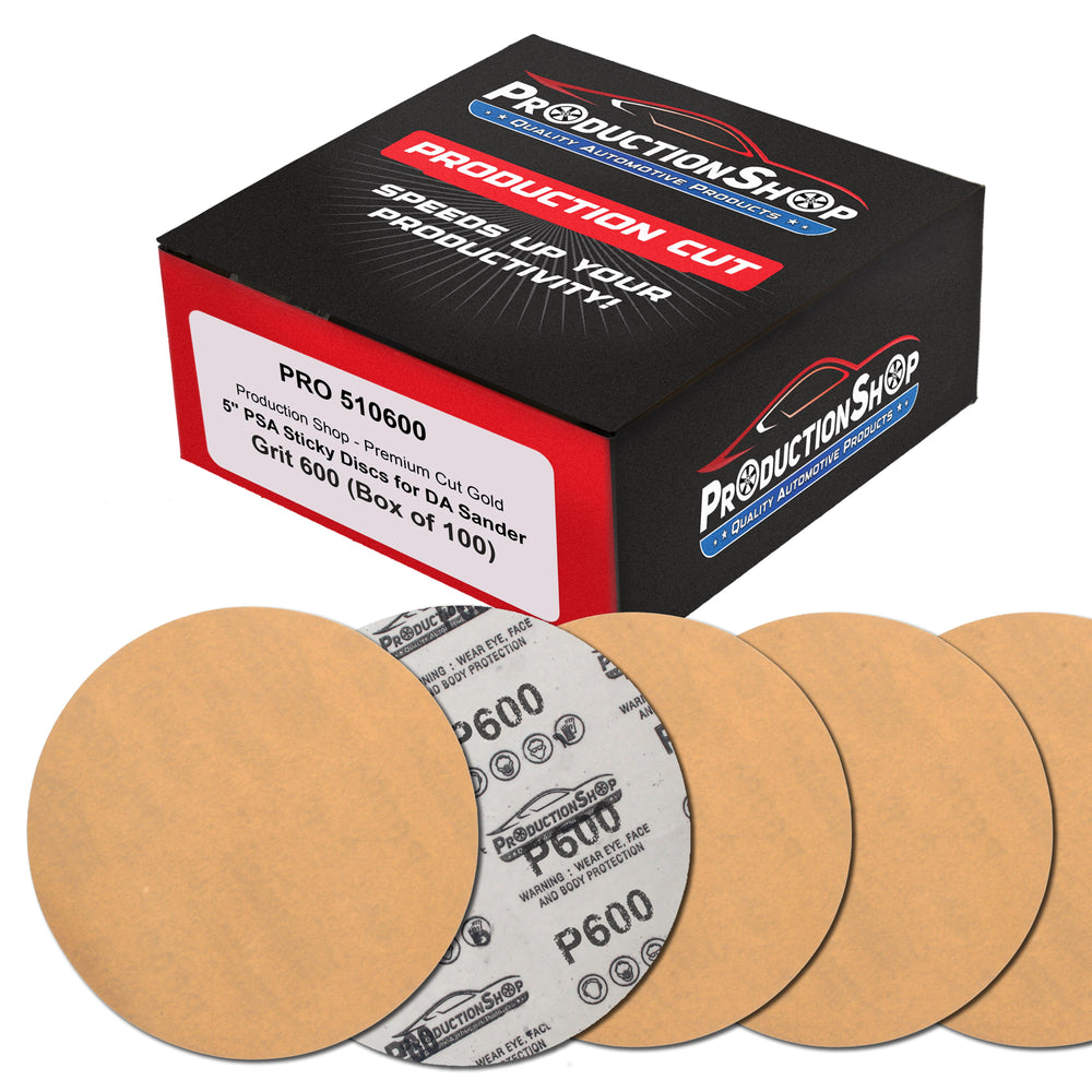 Premium 600 Grit 5" PSA Gold Sanding Discs, Box of 100 - Self Adhesive Stickyback Abrasive Sandpaper for DA & Random Orbital Sanders - Sand Auto Paint Metal, Wood Woodworking Furniture