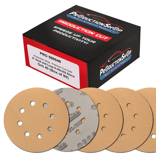 Premium 40 Grit 5" Gold Sanding Discs, 8-Hole Pattern, Box of 80 - Dustless Hook & Loop Backing Sandpaper for DA & Random Orbital Sanders, Sand Auto Paint, Wood, Woodworking Furniture