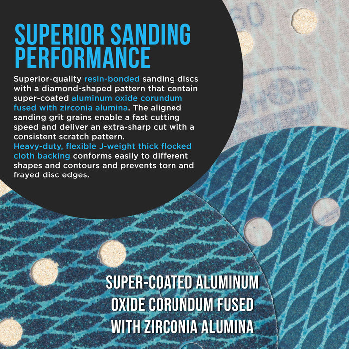 Premium 320 Grit 5" Rhombus Diamond Shape Blue Sanding Discs, 8-Hole, Box of 50 - Hook & Loop Anti-Clogging J-Cloth Dustless Sandpaper for Random Orbital Sanders, Sand Auto Paint, Wood