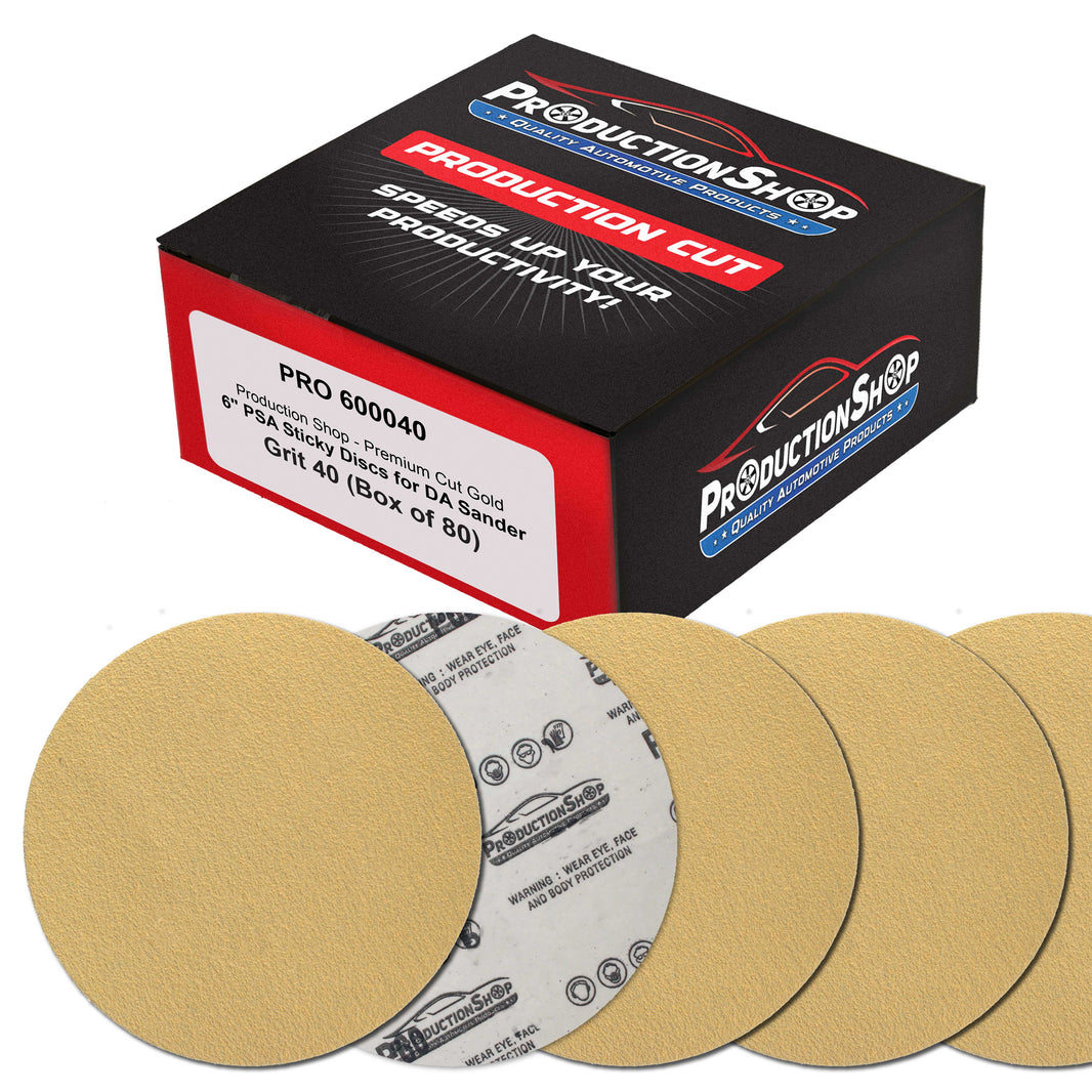 Premium 40 Grit 6" PSA Gold Sanding Discs, Box of 80 - Self Adhesive Stickyback Abrasive Sandpaper for DA & Random Orbital Sanders