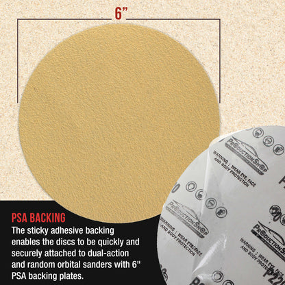 Premium 40 Grit 6" PSA Gold Sanding Discs, Box of 80 - Self Adhesive Stickyback Abrasive Sandpaper for DA & Random Orbital Sanders
