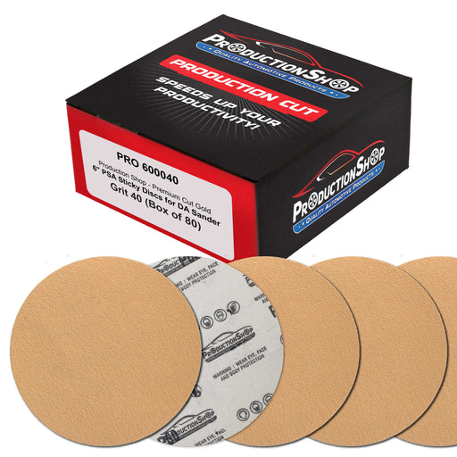 Premium 40 Grit 6" PSA Gold Sanding Discs, Box of 80 - Self Adhesive Stickyback Abrasive Sandpaper for DA & Random Orbital Sanders - Sand Auto Paint Metal, Wood Woodworking Furniture