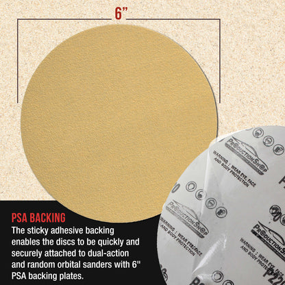 Premium 80 Grit 6" PSA Gold Sanding Discs, Box of 100 - Self Adhesive Stickyback Abrasive Sandpaper for DA & Random Orbital Sanders