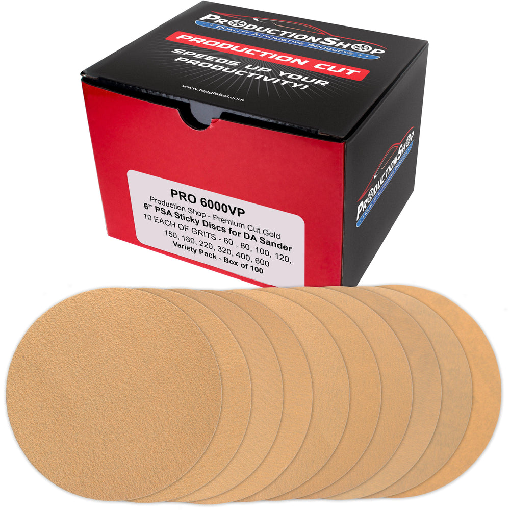 Premium 6" PSA Gold Sanding Discs, 100 Disc Variety Pack, Grits 60, 80, 100, 120, 150, 180, 220, 320, 400, 600 - Self Adhesive Stickyback Sandpaper, DA & Random Orbital Sanders - Wood