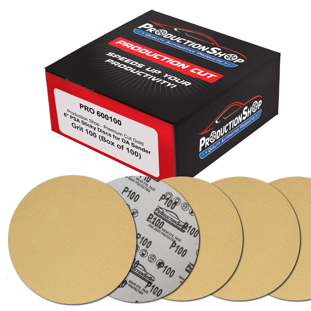 Premium 100 Grit 6" PSA Gold Sanding Discs, Box of 100 - Self Adhesive Stickyback Abrasive Sandpaper for DA & Random Orbital Sanders