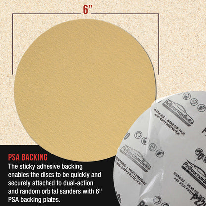 Premium 100 Grit 6" PSA Gold Sanding Discs, Box of 100 - Self Adhesive Stickyback Abrasive Sandpaper for DA & Random Orbital Sanders