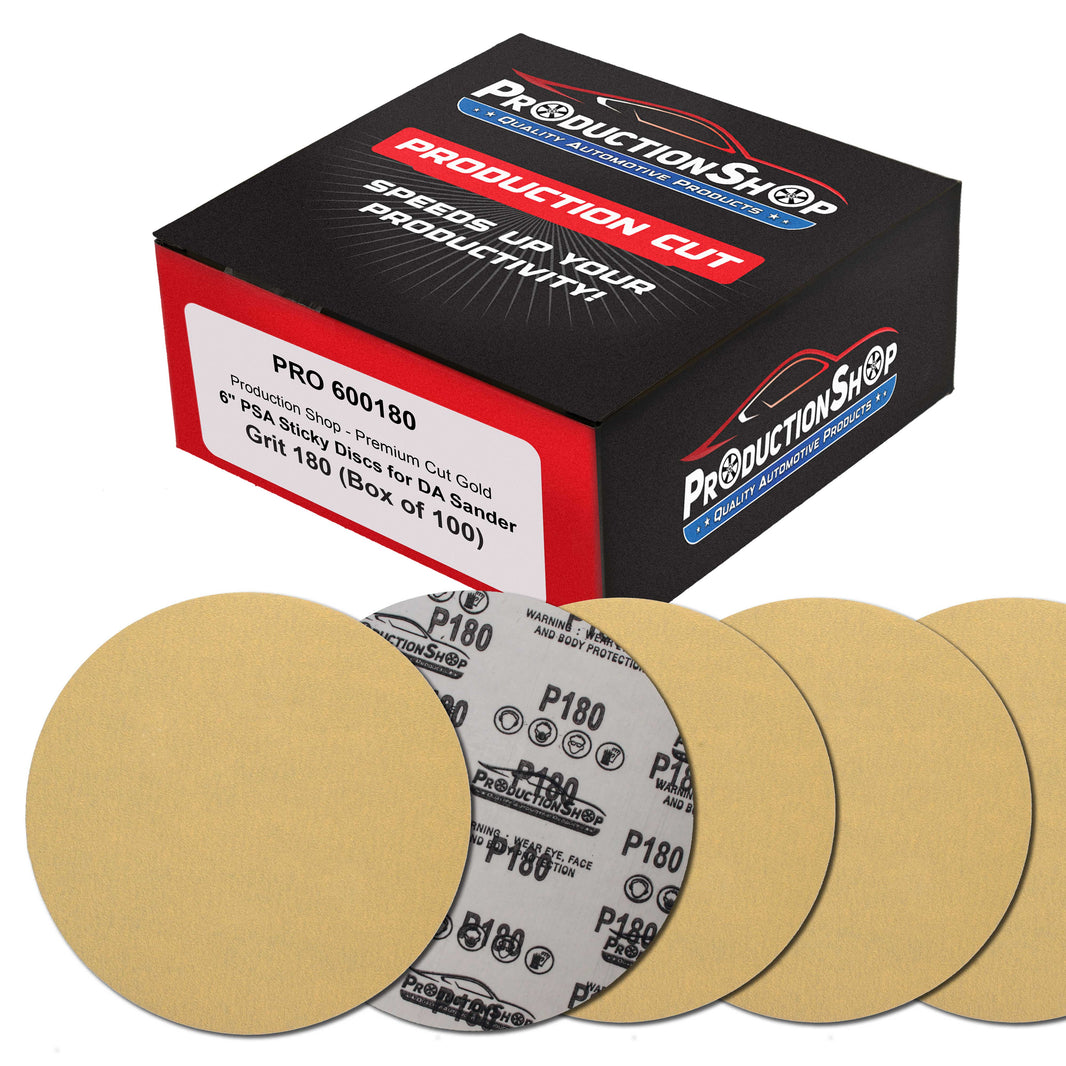 Premium 180 Grit 6" PSA Gold Sanding Discs, Box of 100 - Self Adhesive Stickyback Abrasive Sandpaper for DA & Random Orbital Sanders