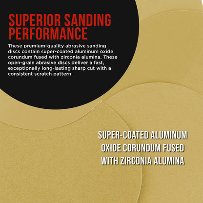 Premium 180 Grit 6" PSA Gold Sanding Discs, Box of 100 - Self Adhesive Stickyback Abrasive Sandpaper for DA & Random Orbital Sanders