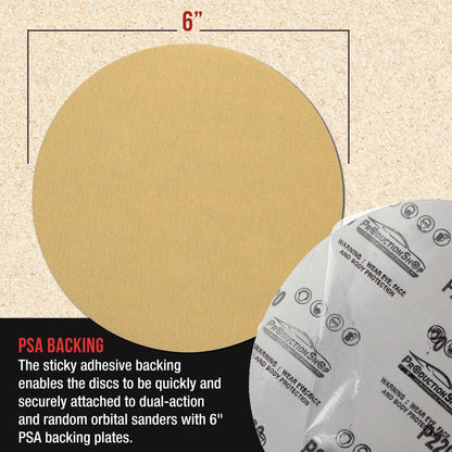 Premium 220 Grit 6" PSA Gold Sanding Discs, Box of 100 - Self Adhesive Stickyback Abrasive Sandpaper for DA & Random Orbital Sanders