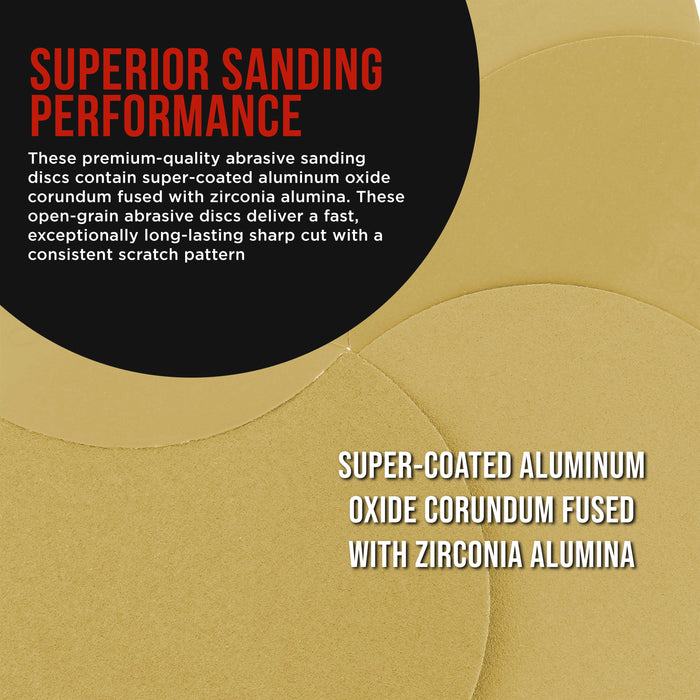 Premium 220 Grit 6" PSA Gold Sanding Discs, Box of 100 - Self Adhesive Stickyback Abrasive Sandpaper for DA & Random Orbital Sanders - Sand Auto Paint Metal, Wood Woodworking Furniture