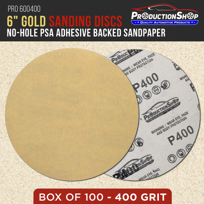 Premium 400 Grit 6" PSA Gold Sanding Discs, Box of 100 - Self Adhesive Stickyback Abrasive Sandpaper for DA & Random Orbital Sanders - Sand Auto Paint Metal, Wood Woodworking Furniture