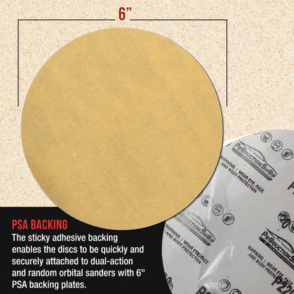 Premium 600 Grit 6" PSA Gold Sanding Discs, Box of 100 - Self Adhesive Stickyback Abrasive Sandpaper for DA & Random Orbital Sanders