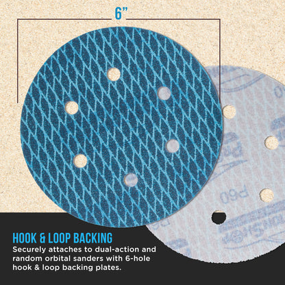 Premium 6" Rhombus Diamond Shape Blue Sanding Discs, 6-Hole, 70 Disc Variety Pack, Grits 60, 80, 120, 150, 180, 220, 320, 400 - Hook & Loop Sandpaper, Random Orbital Sanders