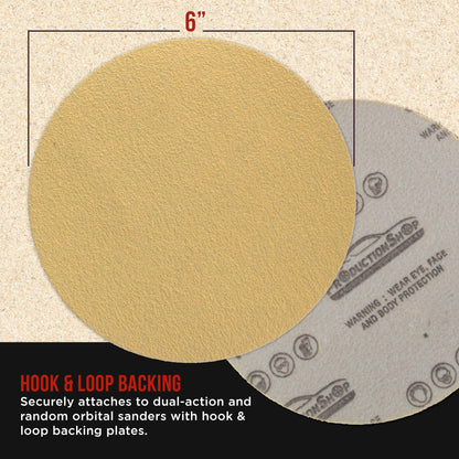 Premium 40 Grit 6" Gold Sanding Discs, Box of 80 - Hook & Loop Backing Abrasive Sandpaper for DA & Random Orbital Sanders