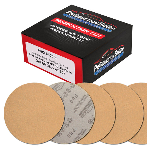 Premium 80 Grit 6" Gold Sanding Discs, Box of 100 - Hook & Loop Backing Abrasive Sandpaper for DA & Random Orbital Sanders - Sand Automotive Paint, Metal, Wood, Woodworking Furniture