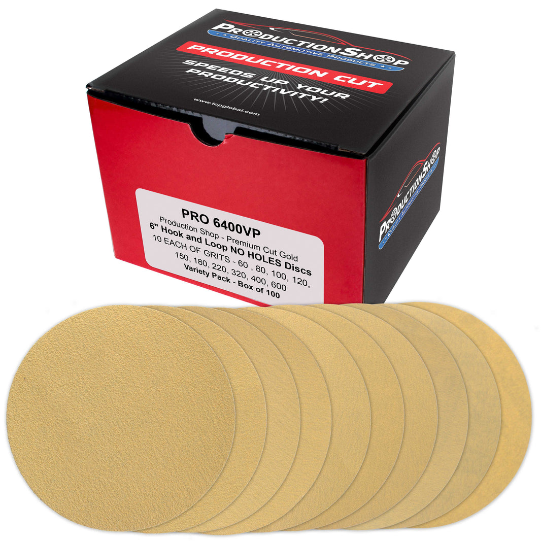 Premium 6" Gold Sanding Discs, 100 Disc Variety Pack, Grits 60, 80, 100, 120, 150, 180, 220, 320, 400, 600 - Hook & Loop Sandpaper, DA, Random Orbital Sander