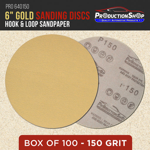 Premium 150 Grit 6" Gold Sanding Discs, Box of 100 - Hook & Loop Backing Abrasive Sandpaper for DA & Random Orbital Sanders - Sand Automotive Paint, Metal, Wood, Woodworking Furniture