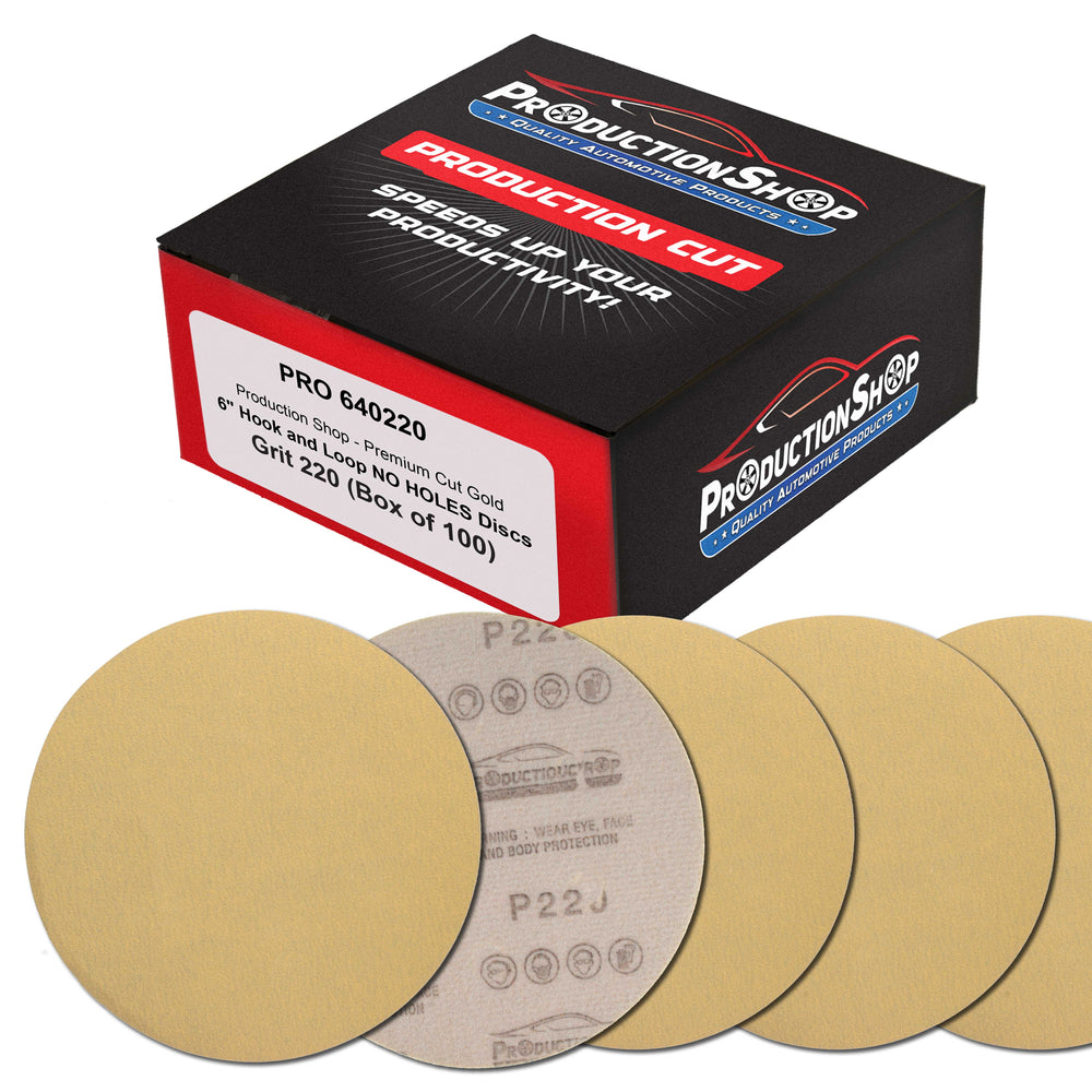 Premium 220 Grit 6" Gold Sanding Discs, Box of 100 - Hook & Loop Backing Abrasive Sandpaper for DA & Random Orbital Sanders - Sand Automotive Paint, Metal, Wood, Woodworking Furniture