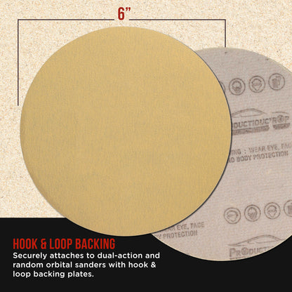 Premium 240 Grit 6" Gold Sanding Discs, Box of 100 - Hook & Loop Backing Abrasive Sandpaper for DA & Random Orbital Sanders