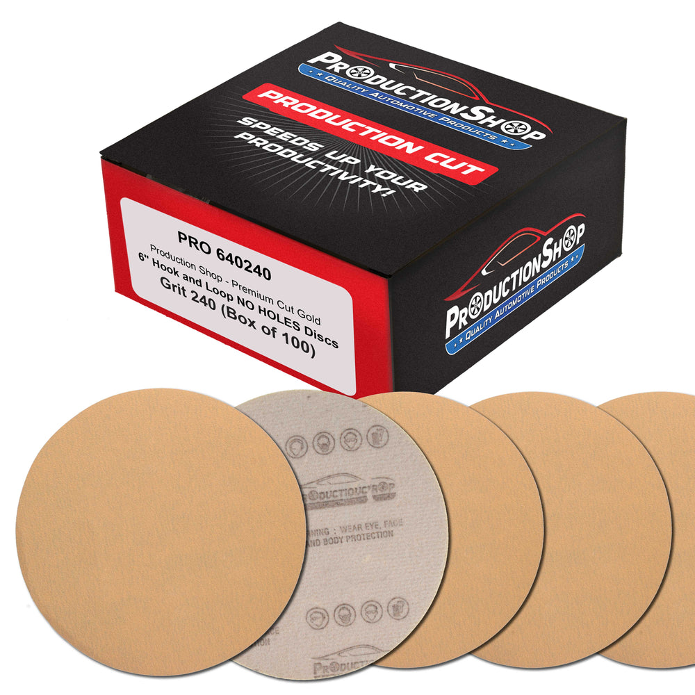 Premium 240 Grit 6" Gold Sanding Discs, Box of 100 - Hook & Loop Backing Abrasive Sandpaper for DA & Random Orbital Sanders - Sand Automotive Paint, Metal, Wood, Woodworking Furniture