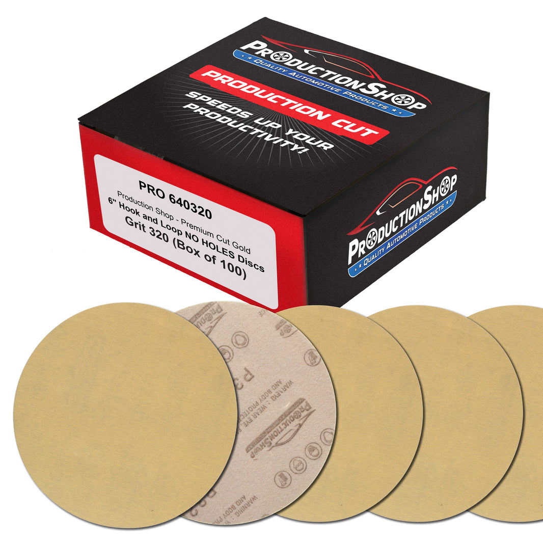 Premium 320 Grit 6" Gold Sanding Discs, Box of 100 - Hook & Loop Backing Abrasive Sandpaper for DA & Random Orbital Sanders