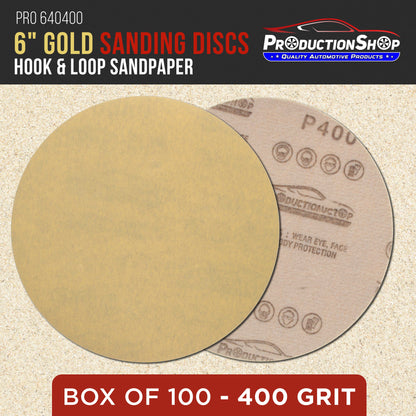 Premium 400 Grit 6" Gold Sanding Discs, Box of 100 - Hook & Loop Backing Abrasive Sandpaper for DA & Random Orbital Sanders