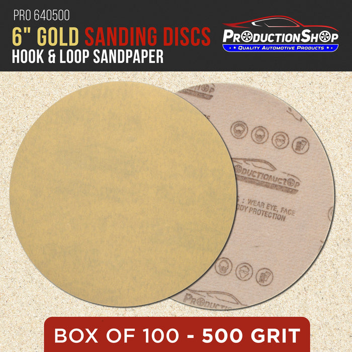 Premium 500 Grit 6" Gold Sanding Discs, Box of 100 - Hook & Loop Backing Abrasive Sandpaper for DA & Random Orbital Sanders - Sand Automotive Paint, Metal, Wood, Woodworking Furniture