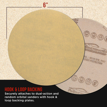 Premium 500 Grit 6" Gold Sanding Discs, Box of 100 - Hook & Loop Backing Abrasive Sandpaper for DA & Random Orbital Sanders