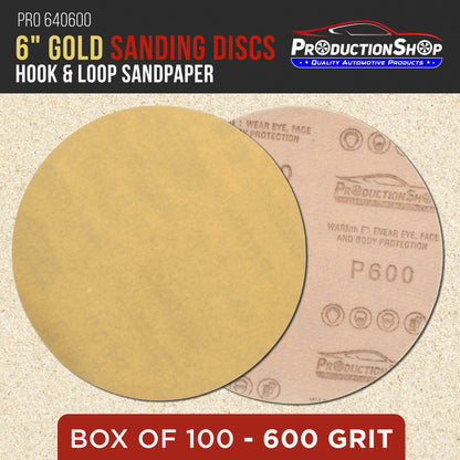Premium 600 Grit 6" Gold Sanding Discs, Box of 100 - Hook & Loop Backing Abrasive Sandpaper for DA & Random Orbital Sanders